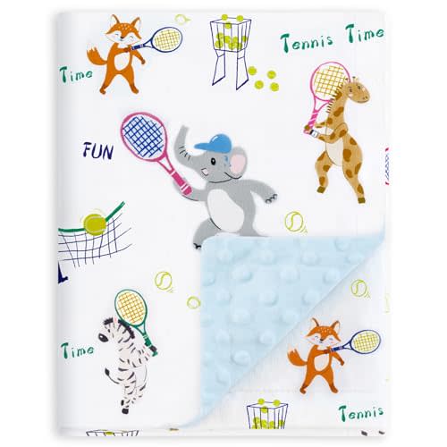 BORITAR Tennis Baby Blanket for Boys Girls, Super Soft Double Layer Minky Fabric with Dotted Backing, Lovely Elephant Woodland Animal Blankets for Newborn Toddler Infant, 30 x 40 Inch