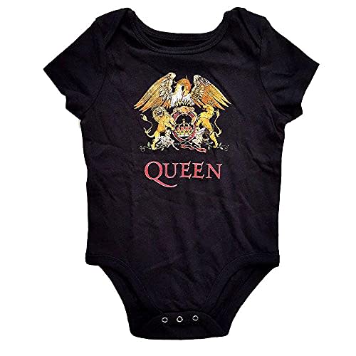 Queen Baby Grow Classic Crest Band Logo Official Black 0 To 24 Months Size Large (9-12 months)