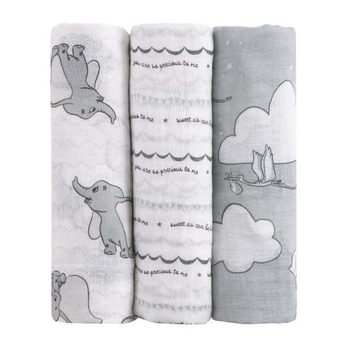 Disney Dumbo 3 Piece Muslin Swaddle Baby Blankets