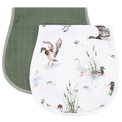 LifeTree Muslin Baby Burp Cloths - 2 Pack 70% Viscose from Bamboo and 30% Cotton Large 22'' by 10'' Absorbent Milk Spit Up Rags - Burping Cloths for Newborn, Girls Boys, Sea Turtle & Solid Blue