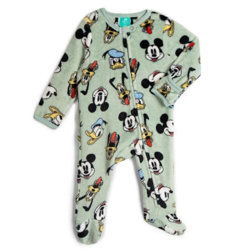 Disney Mickey Mouse Baby Boy or Girl Zip Front Allover Print Footed Coverall Sage Friends 0-3 Months