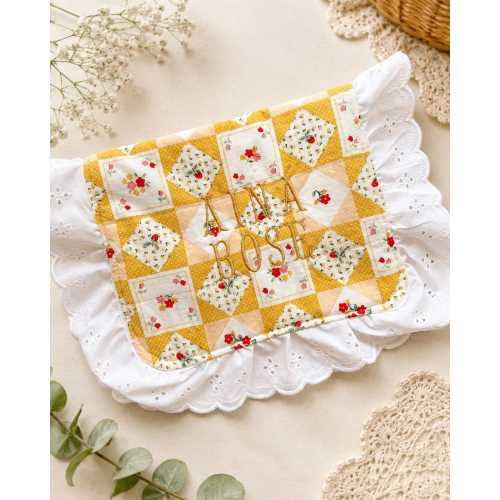 Heirloom Ruffle Baby Diaper & Wipes Pouch Personalized Embroidered Name Monogram Clutch Bag Organizer Gift Butter Yellow Floral Patchwork