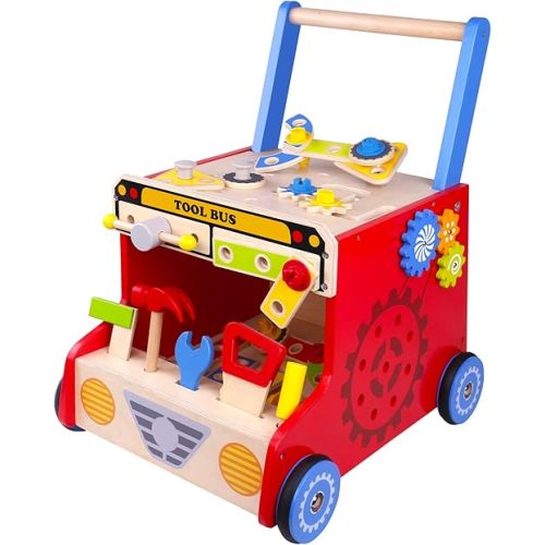 Fat Brain Toys My Fixer Upper Tool Bus - Toddler Walker & Pretend Workbench, 18 mos+