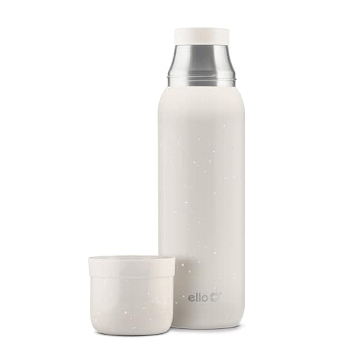 Ello Therma 32oz Insulated Stainless Steel Thermos with Cup Lid, Cream | Leakproof Thermos With Built-In Cup Lid. BPA-Free, Keeps Drinks Hot For 24 Hours, Great For Coffee, Tea, And Camping.
