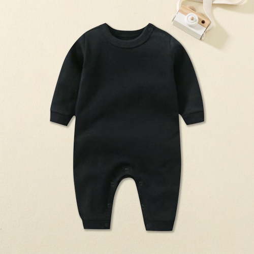 Riecok Newborn Baby Boys Girls Rompers Long Sleeve Round Neck Solid Color Onesie Newborn Baby Cotton Onesie Black 3 Months
