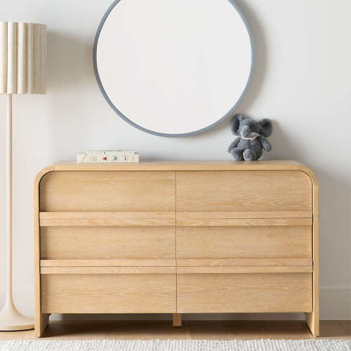 Mira 52" Natural Oak Wood Wide 6-Drawer Kids Dresser