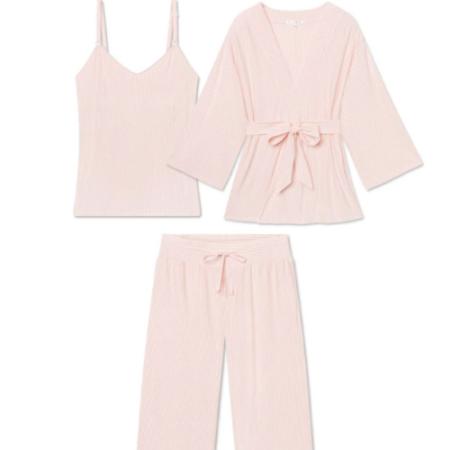 LAKE | Women | DreamModal™ Pajamas | English Rose Pink Pencil Stripe Maternity Kimono Bundle