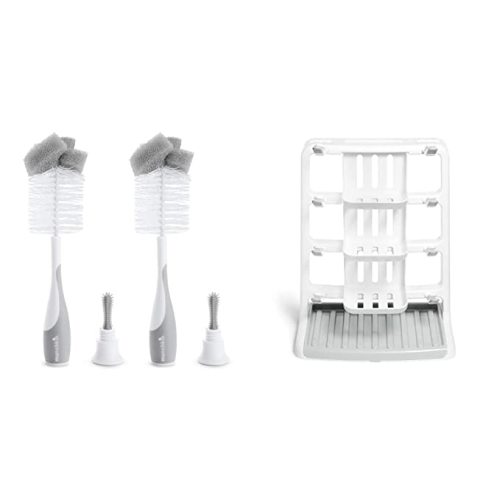 Munchkin® Sponge™ Bottle Brush, 2 Pack, Grey - Bottle Brush + Drying Rack