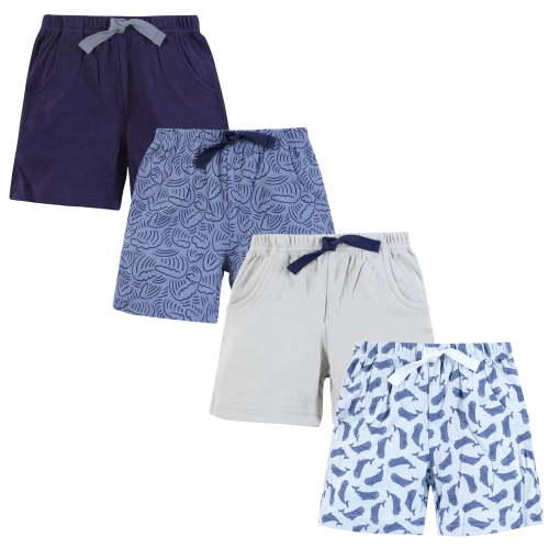 Hudson Baby Infant Boys Shorts Bottoms 4-Pack, Whales And Waves, 3-6 Months