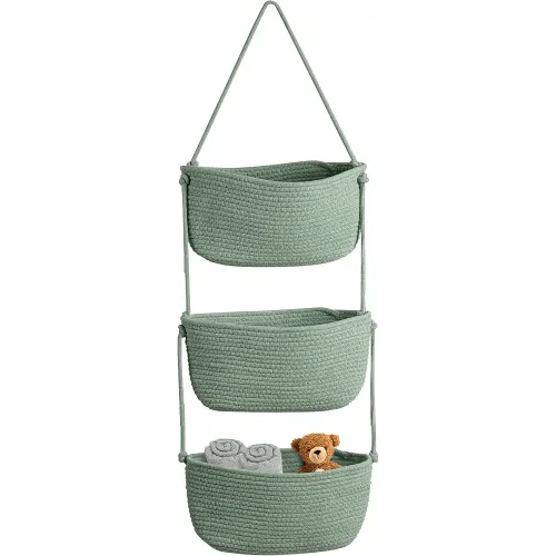 Over The Door Organizer Hanging Basket for Nursery Decor Stuffed Animal Storage Baskets Boho Wall Decor Basket for Bathroom Bedroom Playroom - Green