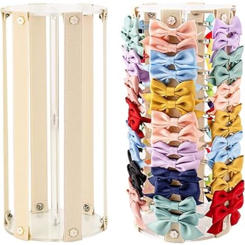 Bow Organizer for Girls - Large Capacity Hair Clip Organizer, Effortless Hair Bow Holder for Home Dresser, Perfect for Gifting, Essential Storage Solution for Girls (Beige
