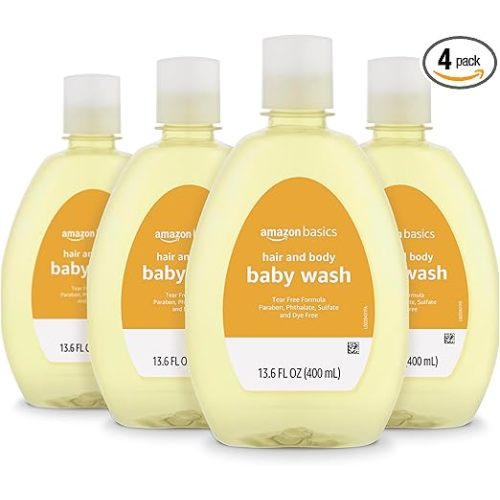 Amazon Basics Tear-Free Baby Hair and Body Wash, Lightly scented, 13.60 Fl Oz (Pack of 4)