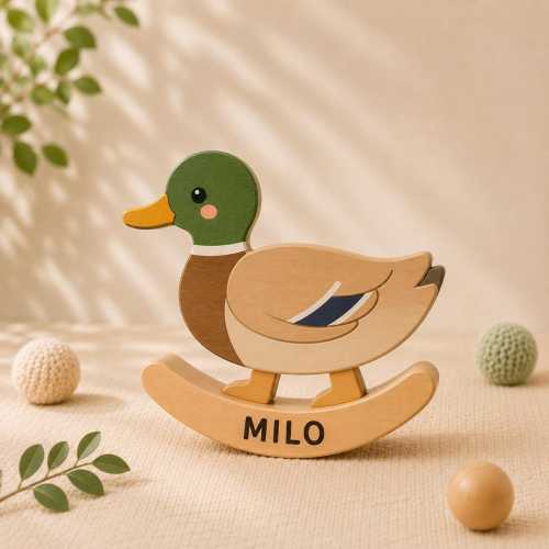 Personalized Wooden Mallard Duck Rocking Toy, Custom Name Duck Rocker, Farm Animal Nursery Decor, Baby Gift