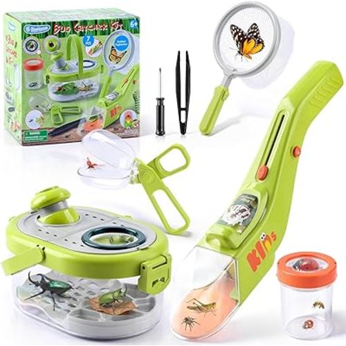 Bug Catcher Kit for Kids with Light and Insect Habitat - Outdoor Exploration Toys for Boys Girls Ages 6+, STEM Educational Toys Set Includes Net, Tweezers, Magnifying Glass Cup, Screwdriver