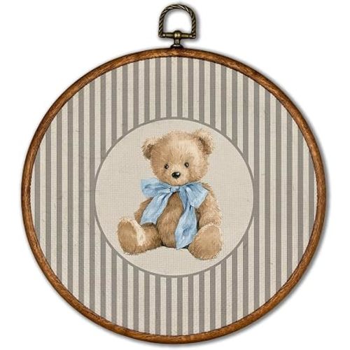 KSDUT Vintage Bear Neutral Baby Round Wall Art Decor 10"x10"