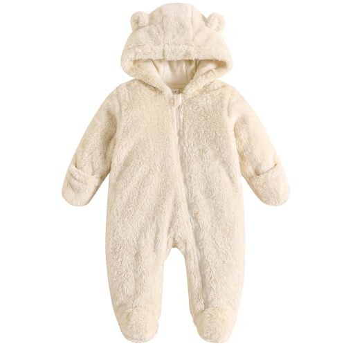 Jecson Baby Bear Outfit Newborn Clothes Infant Snowsuit Hooded Jumpsuit | Cozy Baby Snowsuit with Soft Fabric, Hooded Bear Design, and Easy Zipper, A Cute Pick for Newborn Girl Clothes in Winter.