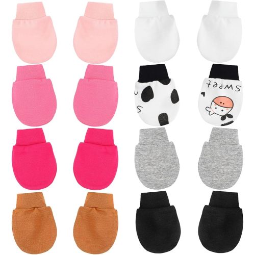 8 Pairs Newborn Infant Toddler Mittens, Elastic Cotton No Scratch Newborn Baby Wrist Gloves for Baby Boy Girl 0-6 Months (8 Colors)