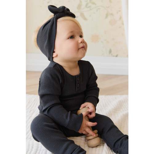 Organic Cotton Modal Long Sleeve Bodysuit - Ebony