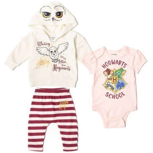 Harry Potter Hedwig Owl Hogwarts Infant Baby Girls 3 Piece Outfit Set: Hoodie Pants Bodysuit White 24 Months