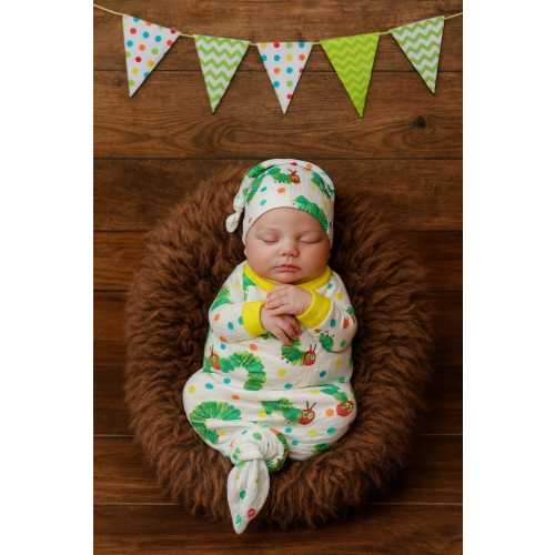 Very Hungry Caterpillar Baby Set: Knotted Gown, Hat & Mittens