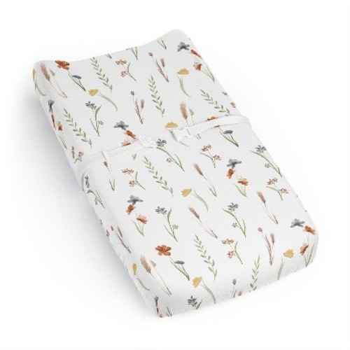 Sweet Jojo Designs Girl Changing Pad Sheet Watercolor Floral Garden Green Blue and Orange