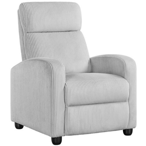 Yaheetech Adjustable Corduroy Recliner Chair Sofa Chair with Pocket Springs for Living Room Bedroom, Light Gray