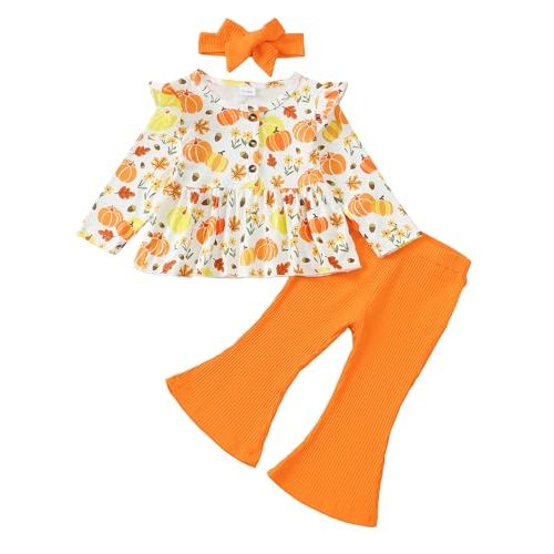 Infant Baby Girl Clothes Fall Winter Toddler Girls Outfits Flared Pants Set | Toddler Baby Girl Outfits, Fall Winter Clothes, Infant Clothing, Ruffle Top Flare Pant Set with Headband, Gifts, Baby Stuff