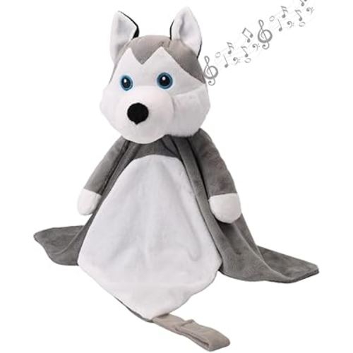 Love By Emi 4 in 1 Baby Lullaby Sleep Soother Toy - Stuffed Animal Sound Machine & Pacifier Holder | Heartbeat White Noise & Music | Plush Husky Lovey Sleep Aid Security Blanket (0-3 Years)