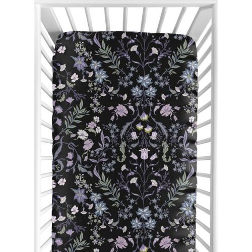 Sweet Jojo Designs Girl Baby Fitted Crib Sheet Boho Floral Wildflower Black and Purple