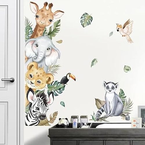 decalmile Jungle Animals Door Wall Decals Safari Elephant Giraffe Wall Stickers Kids Room Baby Nursery Bedroom Door Wall Decor