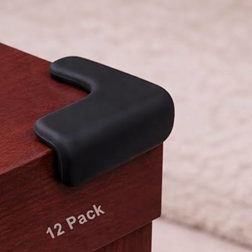 Corner Protector for Baby, 12 Pack EVA Foam Baby Proofing Corner Guards, Soft L-Shaped Furniture Edge Protectors for Tables and Sharp Corners, Tear-Resistant Updated Design, Black