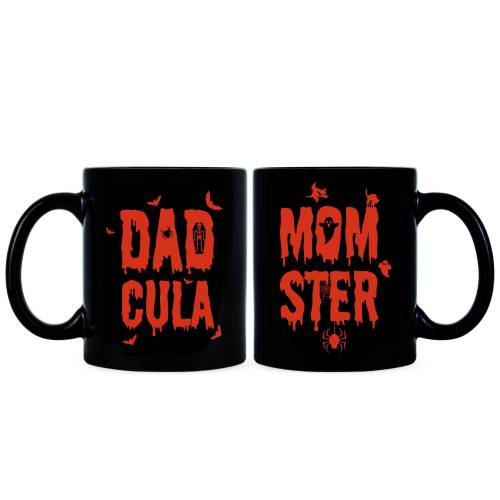 Halloween Mug Set: Momster Dadcula Matching Ceramic Mugs