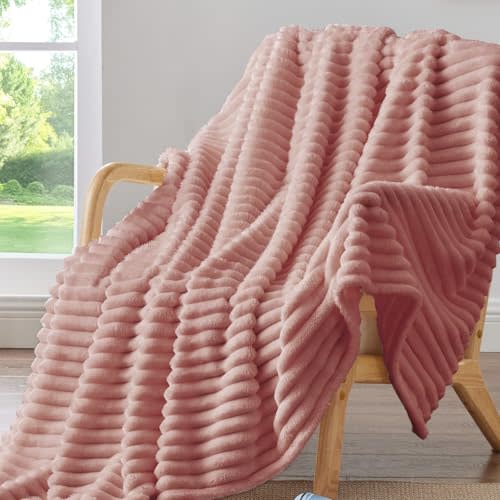 BEDELITE Ribbed Fleece Throw Blanket for Couch, Dusty Pink, 50"x60" | Ultra-Soft Plush Fleece, Warm Yet Lightweight, Ribbed Texture, Home Decor, Machine Washable, Giftable, All-Season Use