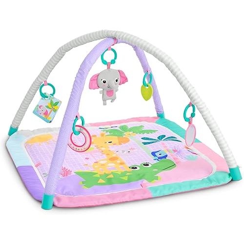 Bright Starts Wild Wiggles Sweet Safari Foldaway Baby Play Gym & Mat, Foldable with 5 Removable Toys, Machine-Washable Mat, for Ages 0-36 Months