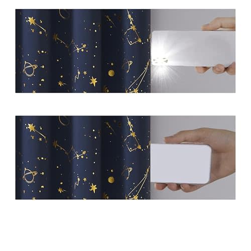 ZHOCHI Xmas Navy Full Blackout Window Curtains Stellar Metallic Noise Reducing Panels 84 Inches Long Grommet Top for Kid,Thermal Insulation Window Treatment for Boy Girl Bedroom Living Room,52Wx84Lx2
