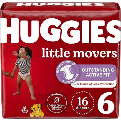 Huggies Size 6 Diapers, Little Movers Baby Diapers, Size 6 (35+ lbs), 16 Count