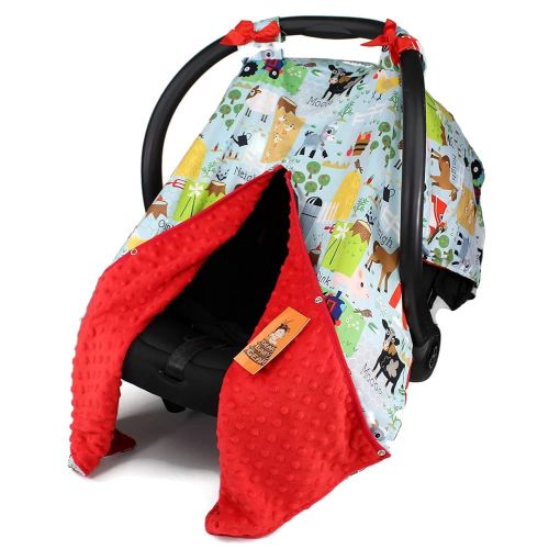 Dear Baby Gear Carseat Canopy with Snap Opening for Girls & Boys - Infant Car Chair Canopies - Nursing Covers -37"x29" (Farm Life Animals and Tractor, Red)