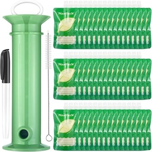 Maxcheck 53 Pcs Refillable Baby Food Pouches Food Maker Set Include 50 Pcs Portable Fruit Puree Pouch Storage Bags, Baby Food Maker, Pen and Brush for Babies Kids Toddlers