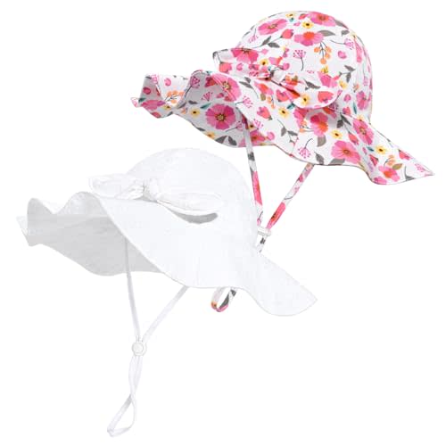 Baby Girl Sun Hat with UPF 50+ Outdoor Adjustable Beach Hat with Wide Brim Bucket Hats