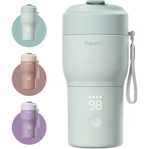 Papablic Pro Portable Bottle Warmer for Travel – Fast Heating, Built-in Sterilizer, 30W Fast Charge, 5-Temp Control, Easy-Clean Wide Mouth, Baby Milk Warmer for Breastmilk & Formula, Mint Green