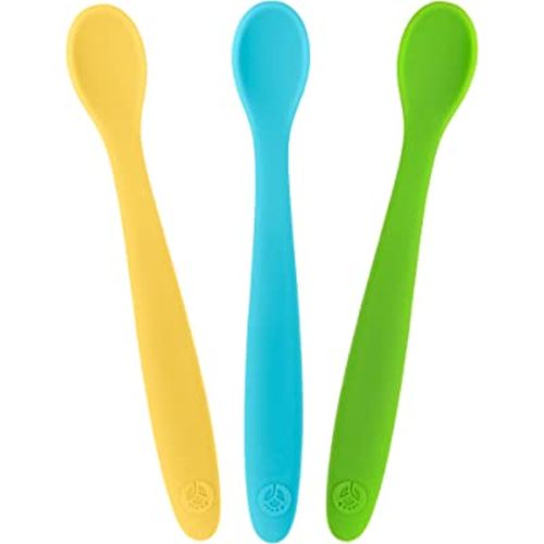 WeeSprout Silicone Baby Spoons - First Stage Infant Feeding Utensils With Soft-Tip, Bendable Kitchenware for Parent & Self-Feeding, Ultra-Durable, Dishwasher Safe, Travel Case, Set of 3