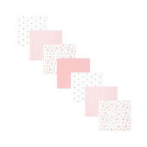 Girl Cotton Poly Flannel Receiving Blankets Bundle 7-Pack, Tiny Rose, One Size