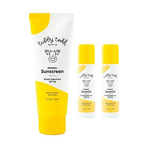 Tubby Todd 2-Step Mineral Sunscreen Kit - Sunscreen + Sunstick Duo Bundle - Standard Size Fragrance-Free