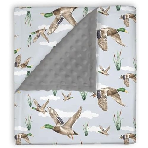Mink Baby Boys Blanket Mallard Duck Hunting, Wild Lake Bird Animal Hunter Reed Soft Plush Double Layer Dotted Backing Receiving Swaddle, Newborn Infant Toddler Nursery Crib Bedding 30 x 40