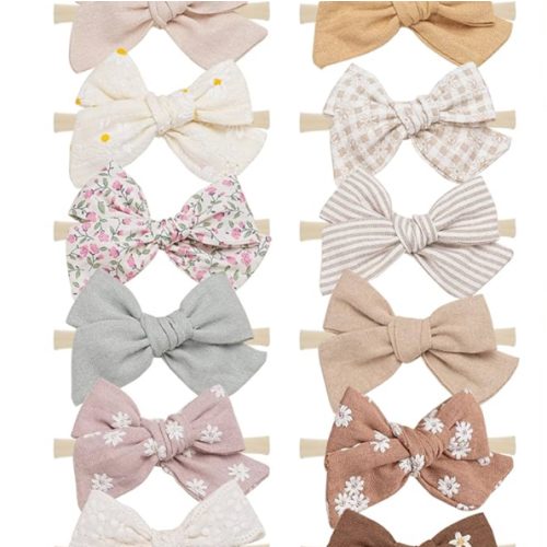 Fancy Clouds Baby Girl Bows and Headbands,14 pcs Stretchy Soft Nylon Hairbands Hair Bows for Newborns, Infants, Toddlers - Handmade Baby Hair Accessories for Girls Gifts