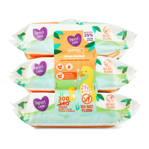 3X- Parent Choic Shea Butter Baby Wipes, Ultra soft, gentle on skin, 100 CT Per Pack. Total 300CT