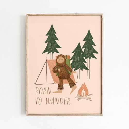 Bigfoot "Born to Wander" Hiking Sasquatch Art Print
