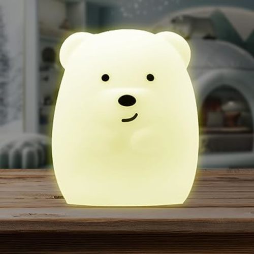 Lumipets Junior Bear Night Light, Soft Silicone Material, 8 Soothing Colors, Cordless, Easy Control, Portable