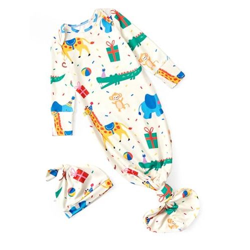 PATPAT Baby Sleeper Gown with Hat for Newborn, Knotted Baby Gown with Fold-Over Mittens for Infant Girl Boy Home Coming Gift