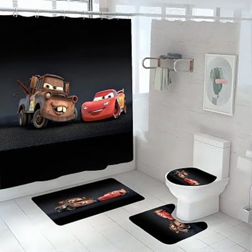 Frameless Bathroom 4 Pieces Shower Curtain Set, Toilet Lid Cover and Bath Mat, Non-Slip Rugs, Durable and Waterproof, Mater Bathroom Decorations, 72" x 72"